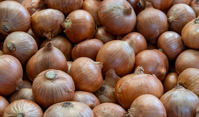 Onions Funchal market Madeira, Portugal, Europe