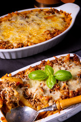 noodle , minced meat casserole with cheese