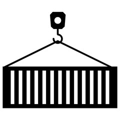 Container is hanging with Crane Hook Design, International Freight and Logistics Vector Icon Design
