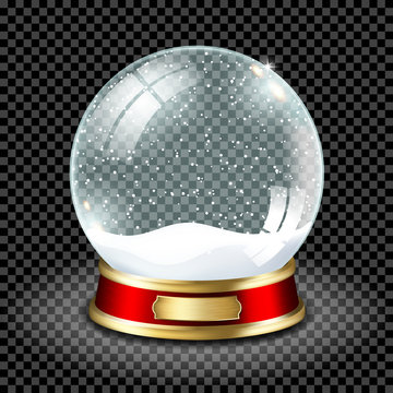 Realistic transparent snow globe with snow, isolated.