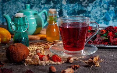 Red Hot Hibiscus tea in a glass mug