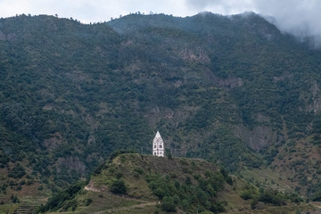 Fototapeta na wymiar Church in mountainous countryside scenery Madeira, Portugal, Europe