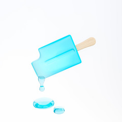 Blue ice cream stick (ฺBlue Soda) melting on white background 3d rendering. 3d illustration minimal style, summer concept.