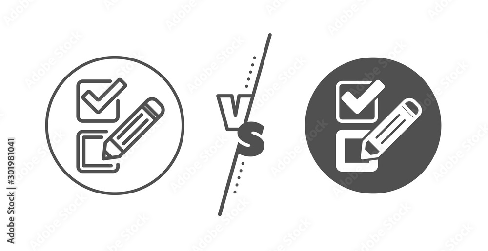 Poster survey choice sign. versus concept. checkbox line icon. business review symbol. line vs classic chec