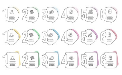 Scroll down, 24h service and Edit statistics line icons set. Infographic timeline. Cashback card, Download and Inspiration signs. Mouse swipe, Call support, Seo manage. Money payment. Vector