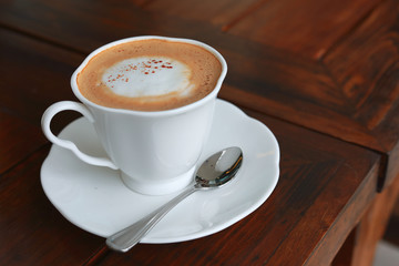 hot coffee drink put on wood table breakfast in the morning