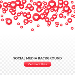 Falling heart icon background, red round symbol for social media network, streaming, chat and videochat. Like background and banner in flat style. Vector illustration.