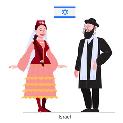Vector illustration of Israel citizen in national costume with a flag