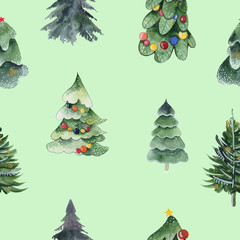 Seamless pattern of Happy New Year and Christmas Day. Seamless pattern of doodle, for wrapping paper, cloth, background. watercolor