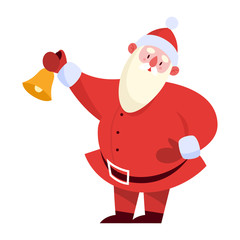 Santa Claus standing with a golden Christmas bell in his hands