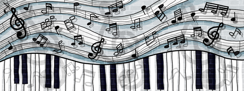 musical notes and keyboard design background wall paint