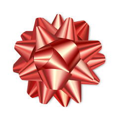 Big red bow, realistic. Accessory for gift wrapping. Top view.Isolated on a white background. Vector illustration.