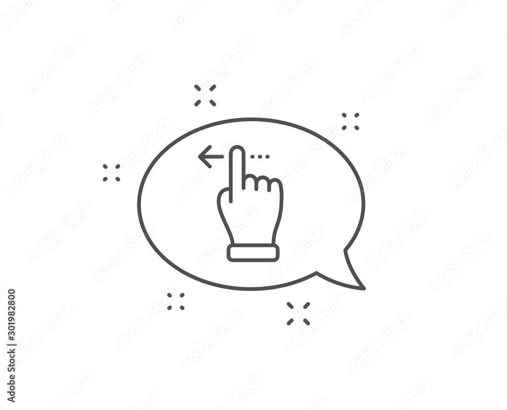 Poster touchscreen gesture line icon. chat bubble design. slide left arrow sign. swipe action symbol. outli