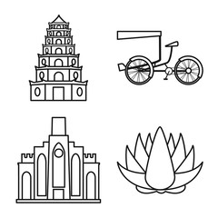 Isolated object of travel and country icon. Collection of travel and asia vector icon for stock.