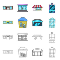 Fototapeta na wymiar Vector design of supermarket and building icon. Collection of supermarket and local stock symbol for web.