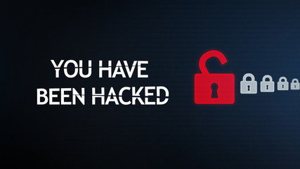 You have been hacked warning on digital screen