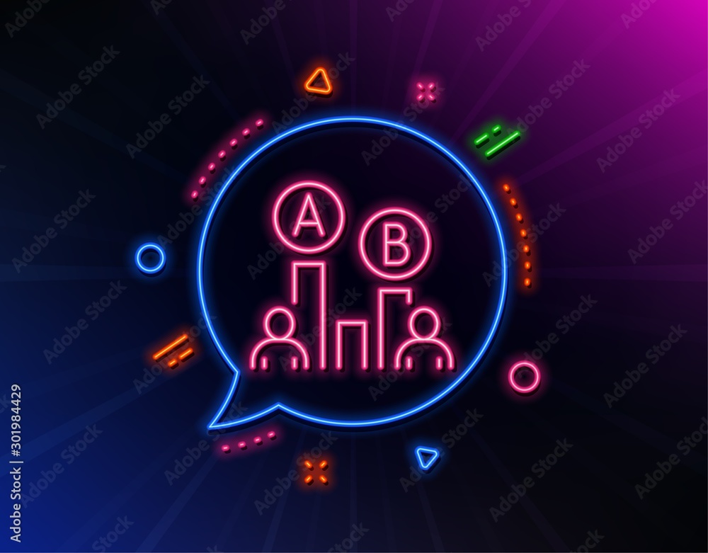 Poster ab testing line icon. neon laser lights. ui test chart sign. glow laser speech bubble. neon lights c