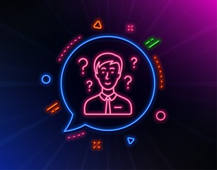 Question mark line icon. Neon laser lights. Support consultant sign. Glow laser speech bubble. Neon lights chat bubble. Banner badge with support consultant icon. Vector