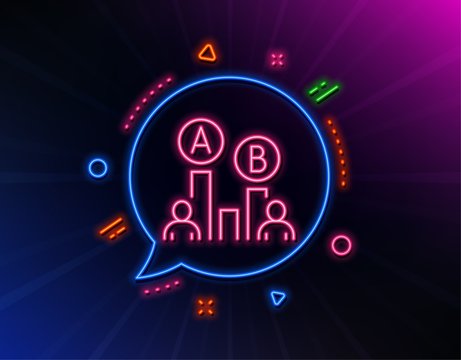 Ab testing line icon. Neon laser lights. Ui test chart sign. Glow laser speech bubble. Neon lights chat bubble. Banner badge with ab testing icon. Vector