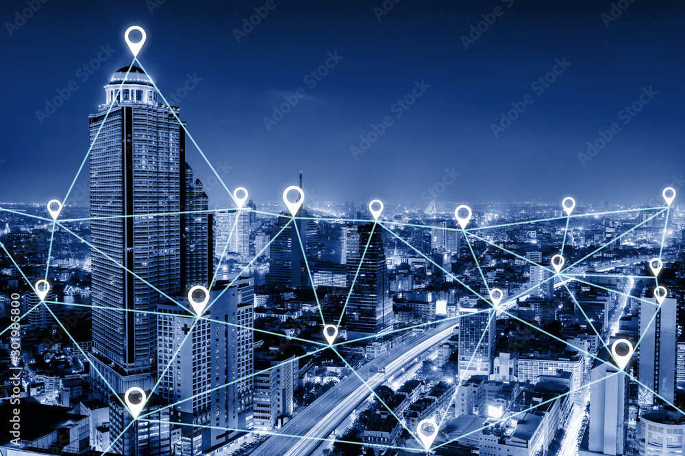 Poster communication gps connectivity network intelligent system concept, data searching and social locatio