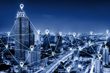 Communication GPS Connectivity Network Intelligent System Concept, Data Searching and Social...