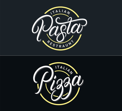 Pizza and Pasta hand written lettering logo set