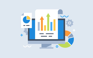 Fototapeta Modern flat design for analysis website banner. Vector illustration concept for business analysis, market research, product testing, data analysis. obraz