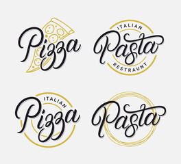 Pizza and Pasta hand written lettering logo set