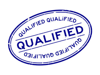 Grunge blue qualified word oval rubber seal stamp on white background