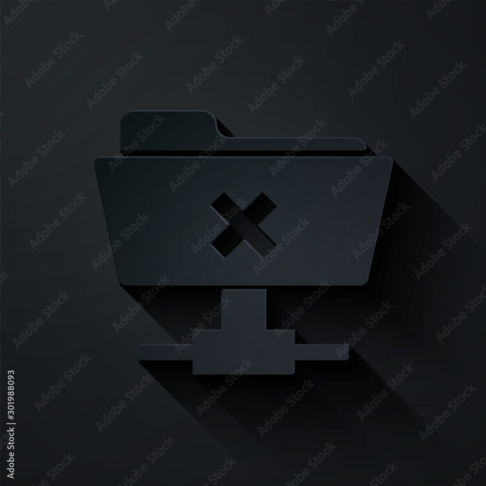 Poster paper cut ftp cancel operation icon isolated on black background. software update, transfer protocol