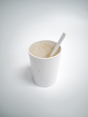 The inside of the coffee cup is dirty, an empty coffee cup after drinking