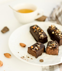 Fototapeta na wymiar handmade chocolate candies with nuts