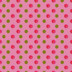 Seamless flower in dots on green background pattern print
