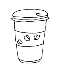 Hand lettering illustration about coffee. Vector Coffee time words and cups to go coffee calligraphy