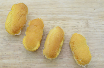 Bread soft on wooden background. Top view