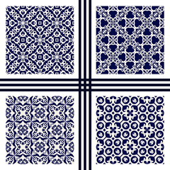 Set of vector seamless texture. Monochrome backgrounds with ethnic oriental ornament
