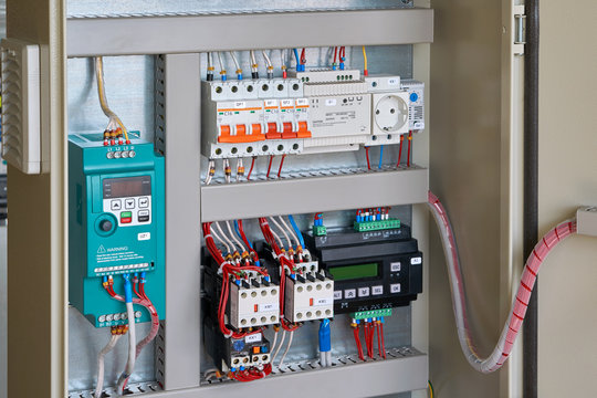 Controller for remote control, circuit breakers, magnetic starters, control relay, power supply, socket, thermostat in the electrical Cabinet. Engine or pump control Cabinet. Assembly, inspection.