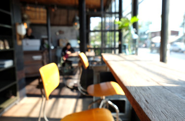 Blur coffee shop - cafe blurred with bokeh background, vintage style