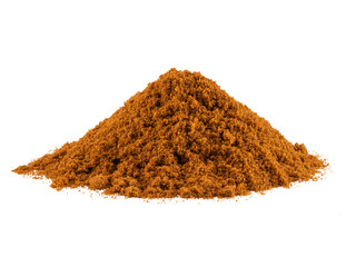 Ground clove isolated on white background with copy space for text or images. Spices and herbs. Packaging concept. Close-up.