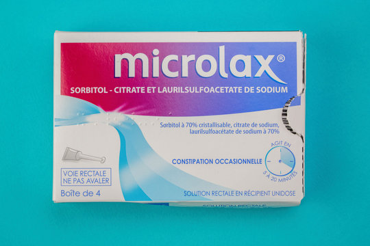 Closeup on Microlax box on blue background