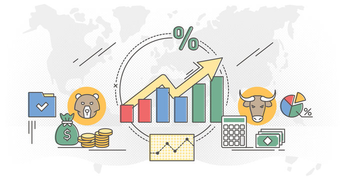 Stock Market Outline Concept Data Analysis Vector Illustration