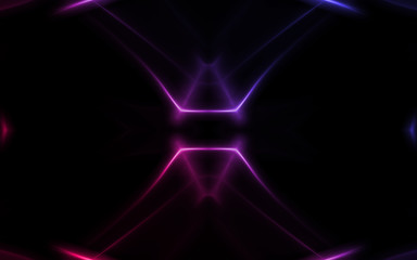 Dark abstract background. Neon blurred futuristic lines. Ultraviolet light waves, rays