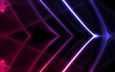 Dark abstract background. Neon blurred futuristic lines. Ultraviolet light waves, rays