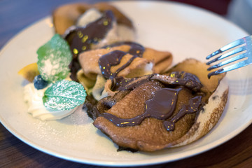 French crepes with chocolate cream
