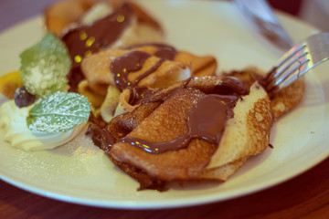 French crepes with chocolate cream