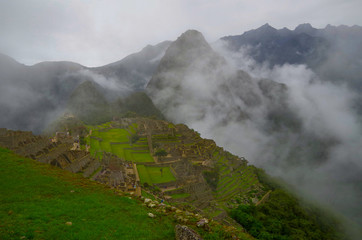Panoramic view of Machu Picchu Machupicchu ruins lost Inca city and UNESCO world heritage site in...
