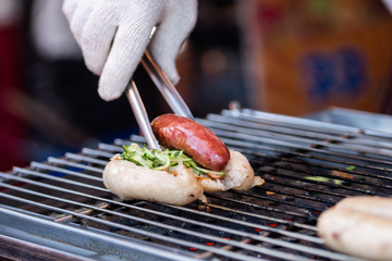 Taiwanese sausage with sticky rice closeup