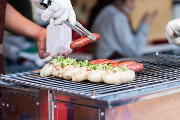 Taiwanese sausage with sticky rice closeup
