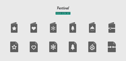 solid icon symbol set, festival celebration, christmas, new year, card, Isolated flat silhouette vector design