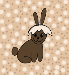 Cute easter icon and animal pet collection, with easter eggs in nest, rabbit and lettering. Hand drawn illustration.